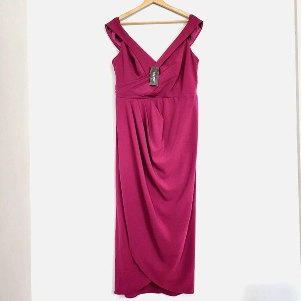 NWT City Chic Ripple Love Off the Shoulder Maxi Dress Magenta Size 12 / XXS - Picture 3 of 9